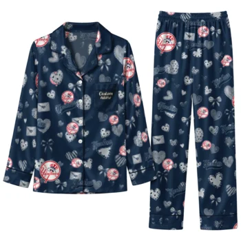 new york yankees long pajama set custom heart charms navy best selling.webp