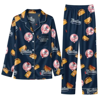 New York Yankees Long Pajama Set Customized Snack Scatter Navy Best Selling