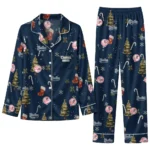 New York Yankees Long Pajama Set Personalized Sprig Scatter Navy Best Selling