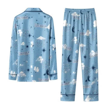 North Carolina Tar Heels Long Pajama Set Personalized Cloud Stars Light Blue Fashion Forward