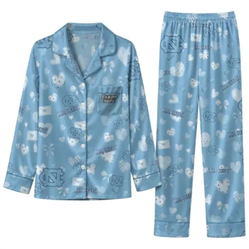North Carolina Tar Heels Long Pajama Set Personalized Heart Charms Light Blue Best Selling
