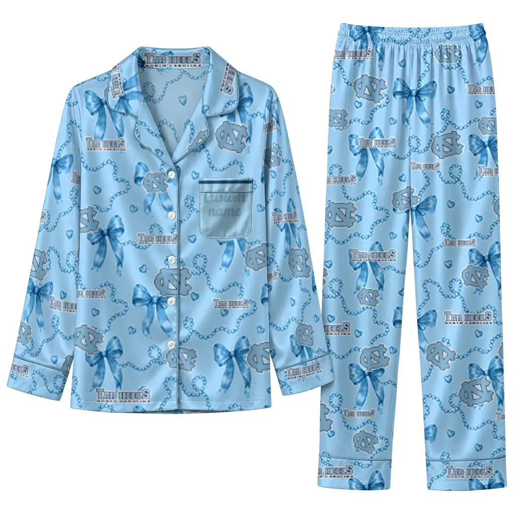 North Carolina Tar Heels Long Pajama Set Personalized Ribbon Chains Light Blue Best Selling North Carolina Tar Heels Long Pajama Set Personalized Ribbon Chains Light Blue Best Selling