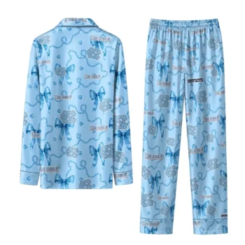 North Carolina Tar Heels Long Pajama Set Personalized Ribbon Chains Light Blue Fashion Forward