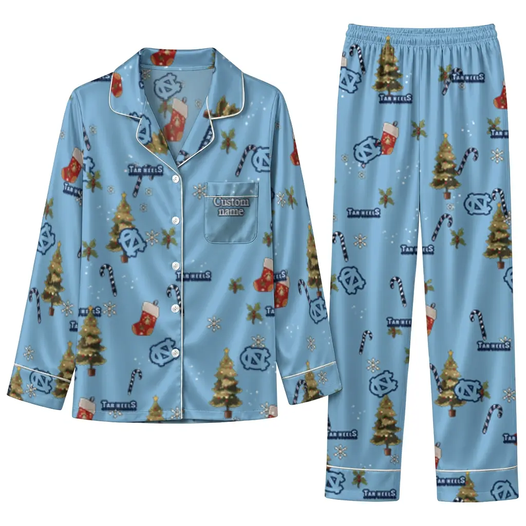 North Carolina Tar Heels Long Pajama Set Personalized Sprig Scatter Light Blue Best Selling North Carolina Tar Heels Long Pajama Set Personalized Sprig Scatter Light Blue Best Selling