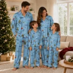 North Carolina Tar Heels Long Pajama Set Personalized Sprig Scatter Light Blue Best Selling