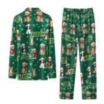 North Dakota State Bison Long Pajama Set Custom Animal Scatter Green Best Selling