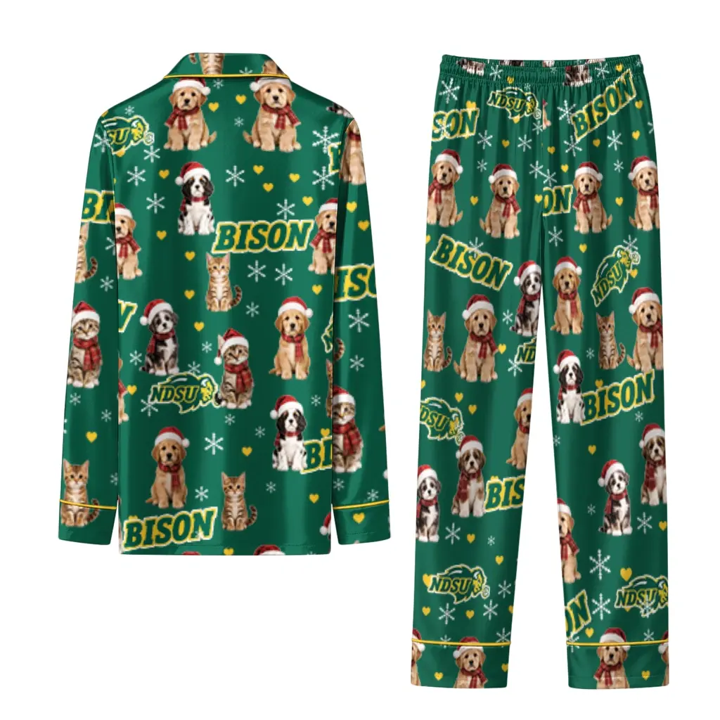 North Dakota State Bison Long Pajama Set Custom Animal Scatter Green Fashion Forward North Dakota State Bison Long Pajama Set Custom Animal Scatter Green Fashion Forward
