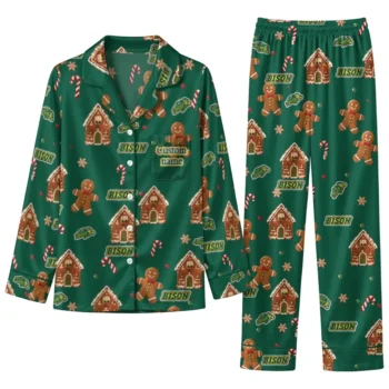 North Dakota State Bison Long Pajama Set Custom Candy Scatter Green Best Selling