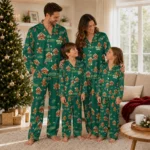 North Dakota State Bison Long Pajama Set Custom Candy Scatter Green Best Selling