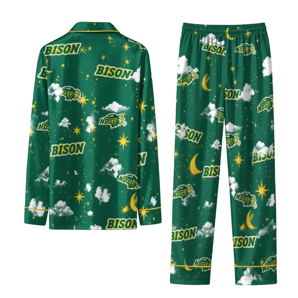 North Dakota State Bison Long Pajama Set Custom Cloud Stars Green Fashion Forward North Dakota State Bison Long Pajama Set Custom Cloud Stars Green Fashion Forward