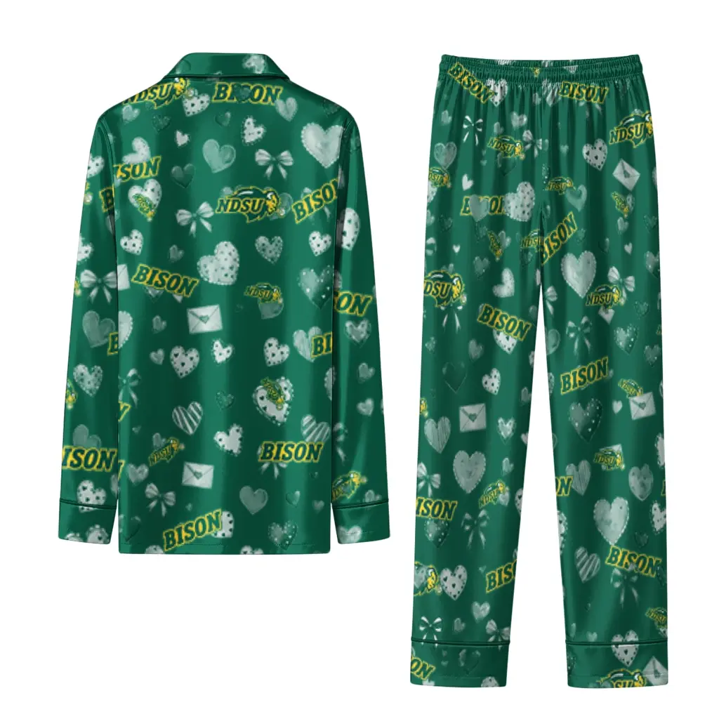 North Dakota State Bison Long Pajama Set Custom Heart Charms Green Fashion Forward North Dakota State Bison Long Pajama Set Custom Heart Charms Green Fashion Forward