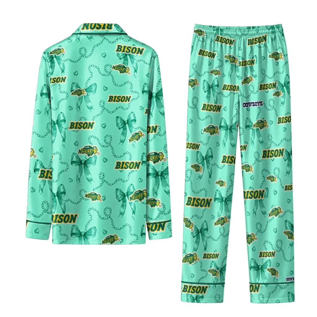 North Dakota State Bison Long Pajama Set Custom Ribbon Chains Green Fashion Forward North Dakota State Bison Long Pajama Set Custom Ribbon Chains Green Fashion Forward