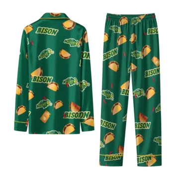 North Dakota State Bison Long Pajama Set Custom Snack Scatter Green Fashion Forward