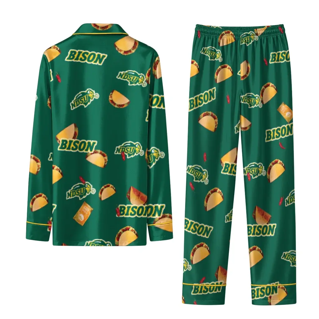 North Dakota State Bison Long Pajama Set Custom Snack Scatter Green Fashion Forward North Dakota State Bison Long Pajama Set Custom Snack Scatter Green Fashion Forward