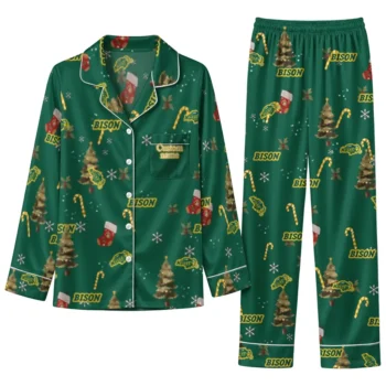 North Dakota State Bison Long Pajama Set Custom Sprig Scatter Green Best Selling
