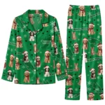 North Texas Mean Green Long Pajama Set Custom Animal Scatter Green Best Selling