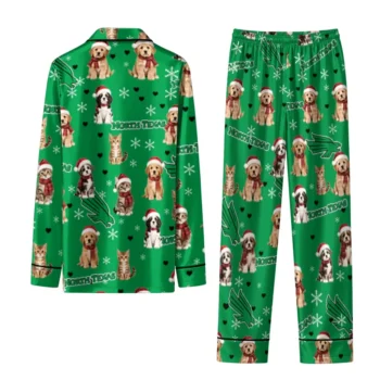 North Texas Mean Green Long Pajama Set Custom Animal Scatter Green Fashion Forward