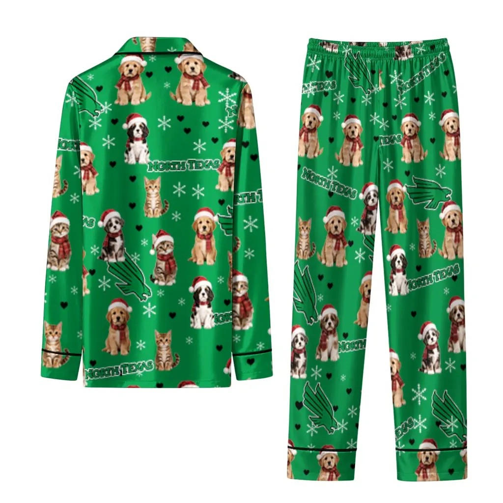 North Texas Mean Green Long Pajama Set Custom Animal Scatter Green Fashion Forward North Texas Mean Green Long Pajama Set Custom Animal Scatter Green Fashion Forward