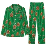 North Texas Mean Green Long Pajama Set Custom Candy Scatter Green Best Selling