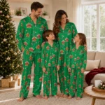 North Texas Mean Green Long Pajama Set Custom Candy Scatter Green Best Selling