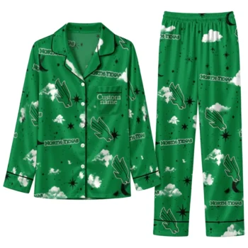 North Texas Mean Green Long Pajama Set Custom Cloud Stars Green Best Selling