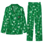 North Texas Mean Green Long Pajama Set Custom Heart Charms Green Best Selling