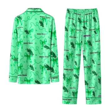 North Texas Mean Green Long Pajama Set Custom Ribbon Chains Green Fashion Forward
