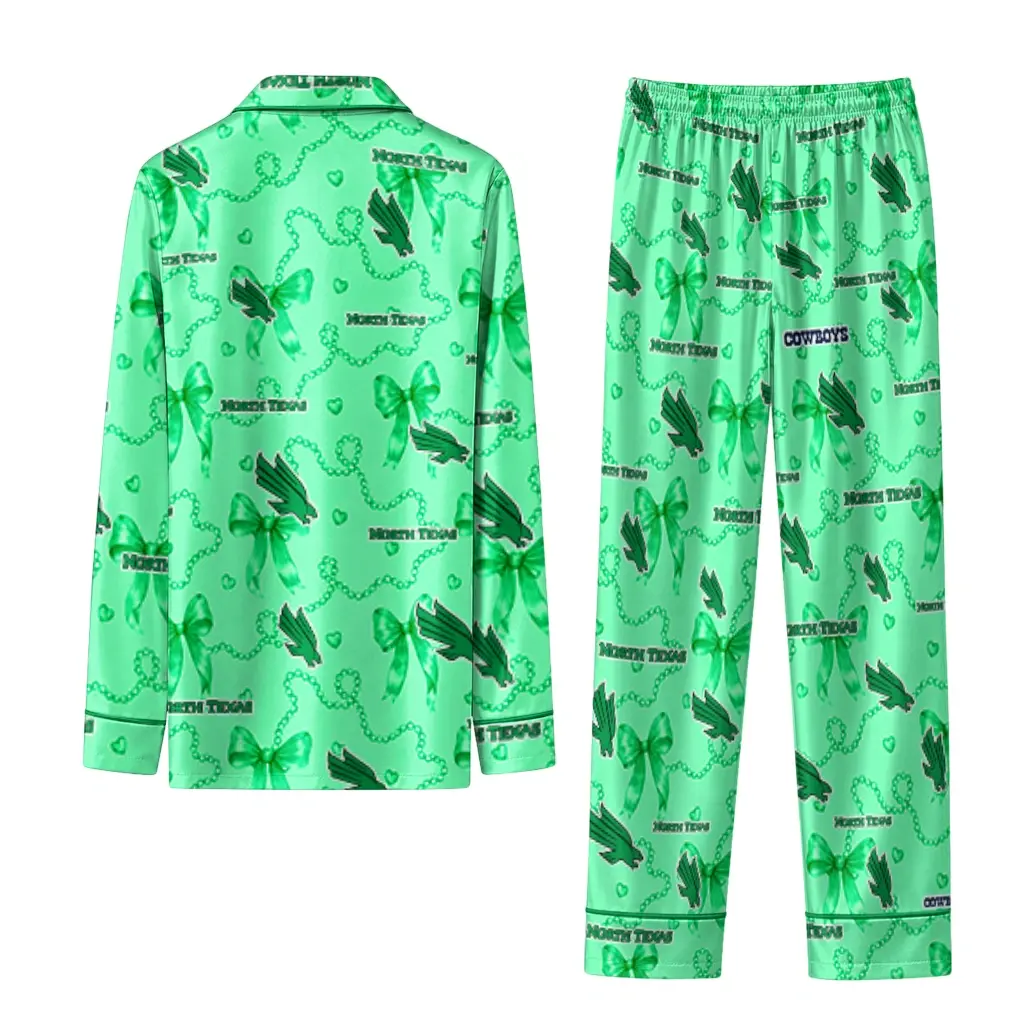 North Texas Mean Green Long Pajama Set Custom Ribbon Chains Green Fashion Forward North Texas Mean Green Long Pajama Set Custom Ribbon Chains Green Fashion Forward