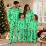North Texas Mean Green Long Pajama Set Custom Ribbon Chains Green Best Selling