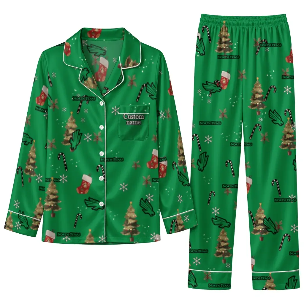 North Texas Mean Green Long Pajama Set Custom Sprig Scatter Green Best Selling North Texas Mean Green Long Pajama Set Custom Sprig Scatter Green Best Selling
