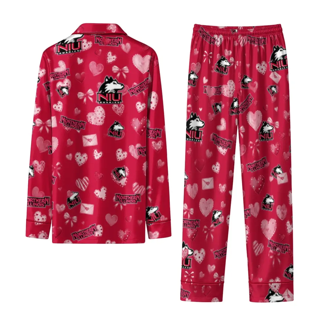 Northern Illinois Huskies Long Pajama Set Customized Heart Charms Red Fashion Forward Northern Illinois Huskies Long Pajama Set Customized Heart Charms Red Fashion Forward