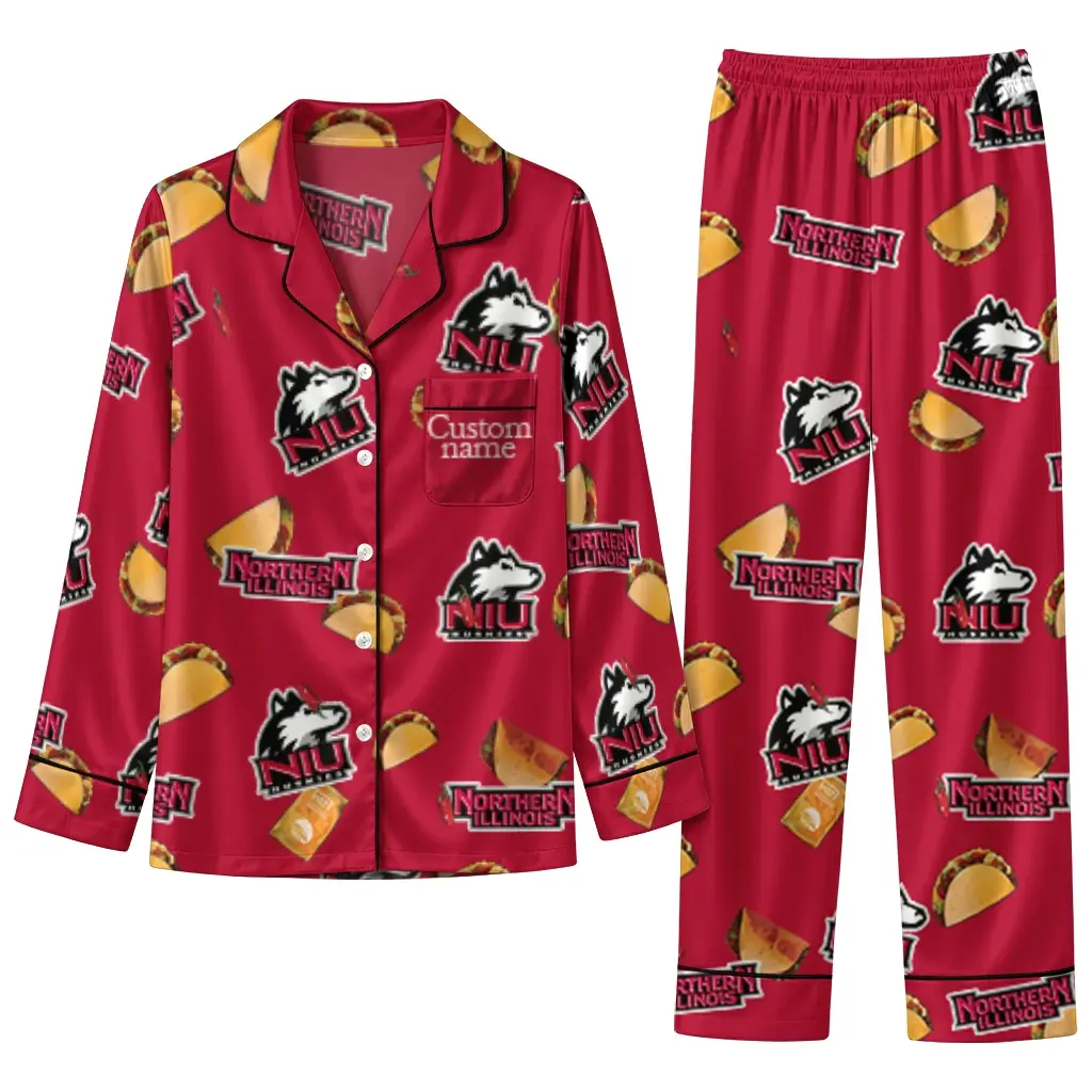 Northern Illinois Huskies Long Pajama Set Customized Snack Scatter Red Best Selling Northern Illinois Huskies Long Pajama Set Customized Snack Scatter Red Best Selling