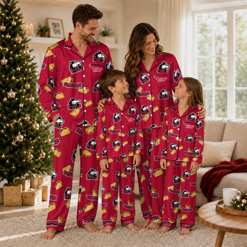 Northern Illinois Huskies Long Pajama Set Customized Snack Scatter Red Latest Model Northern Illinois Huskies Long Pajama Set Customized Snack Scatter Red Latest Model