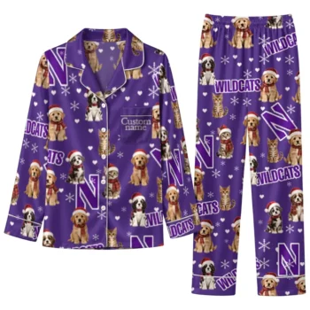 Northwestern Wildcats Long Pajama Set Personalized Animal Scatter Purple Best Selling