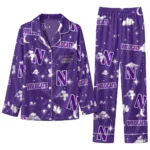 Northwestern Wildcats Long Pajama Set Personalized Cloud Stars Purple Best Selling