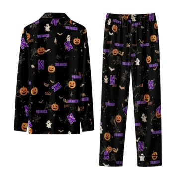 Northwestern Wildcats Long Pajama Set Personalized Icon Confetti Black Fashion Forward