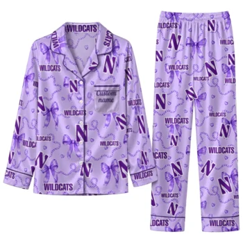 Northwestern Wildcats Long Pajama Set Personalized Ribbon Chains Purple Best Selling