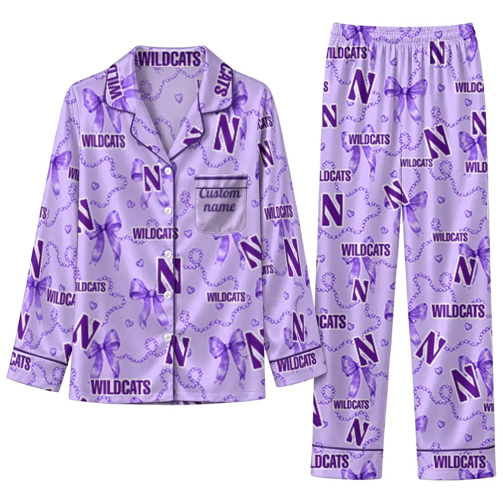 Northwestern Wildcats Long Pajama Set Personalized Ribbon Chains Purple Best Selling Northwestern Wildcats Long Pajama Set Personalized Ribbon Chains Purple Best Selling