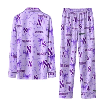 Northwestern Wildcats Long Pajama Set Personalized Ribbon Chains Purple Fashion Forward