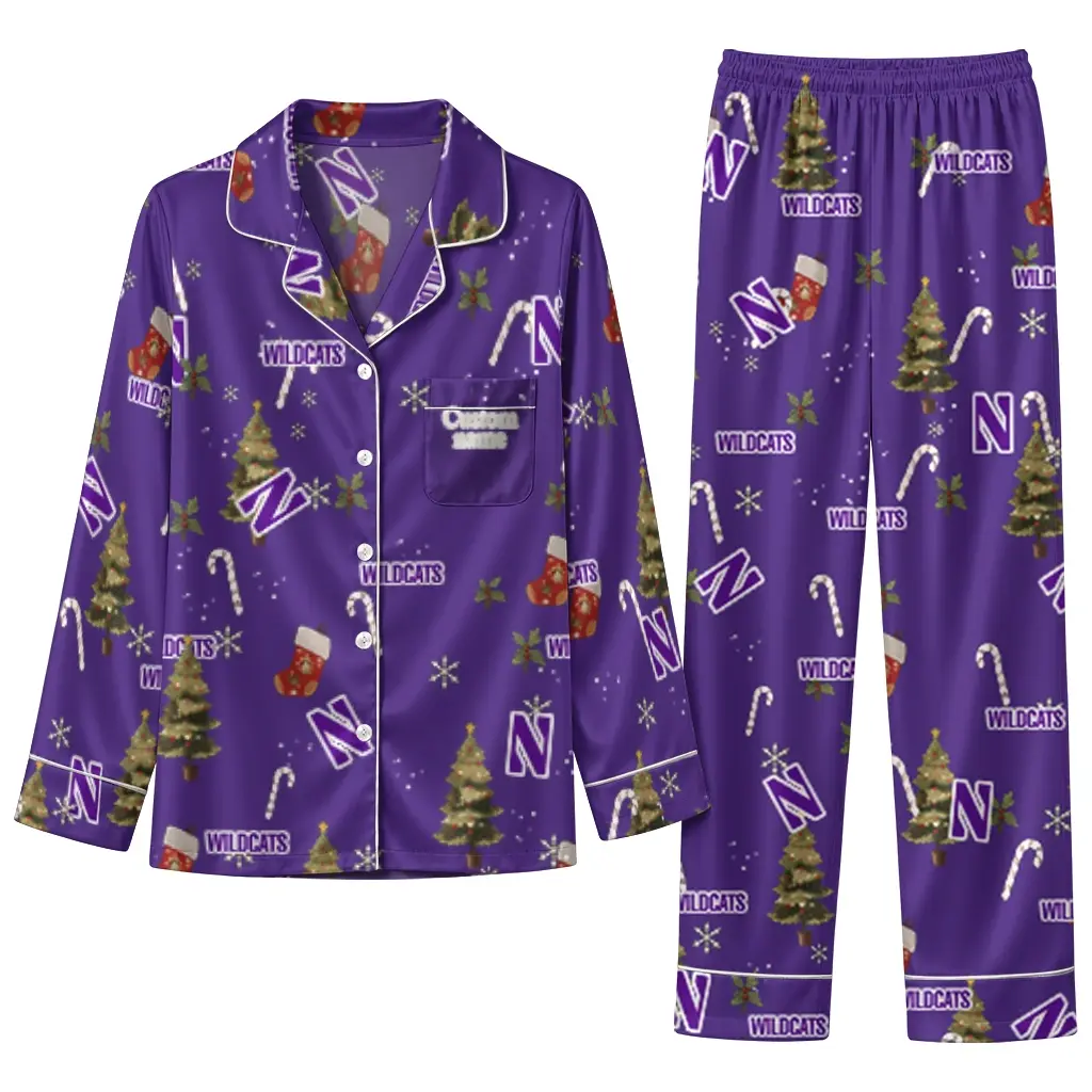 Northwestern Wildcats Long Pajama Set Personalized Sprig Scatter Purple Best Selling Northwestern Wildcats Long Pajama Set Personalized Sprig Scatter Purple Best Selling