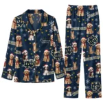Notre Dame Fighting Irish Long Pajama Set Custom Animal Scatter Navy Best Selling
