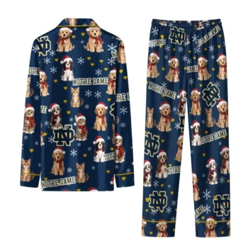 Notre Dame Fighting Irish Long Pajama Set Custom Animal Scatter Navy Fashion Forward
