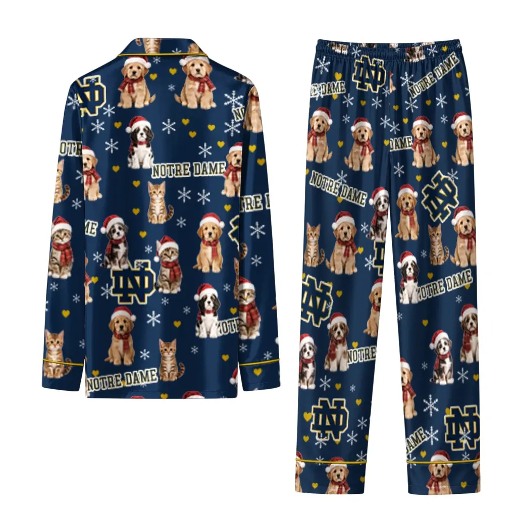 Notre Dame Fighting Irish Long Pajama Set Custom Animal Scatter Navy Fashion Forward Notre Dame Fighting Irish Long Pajama Set Custom Animal Scatter Navy Fashion Forward