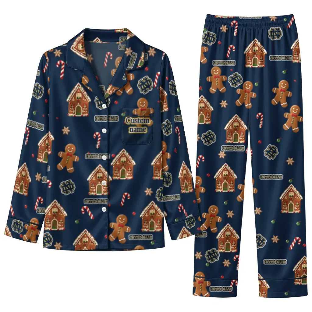 Notre Dame Fighting Irish Long Pajama Set Custom Candy Scatter Navy Best Selling Notre Dame Fighting Irish Long Pajama Set Custom Candy Scatter Navy Best Selling