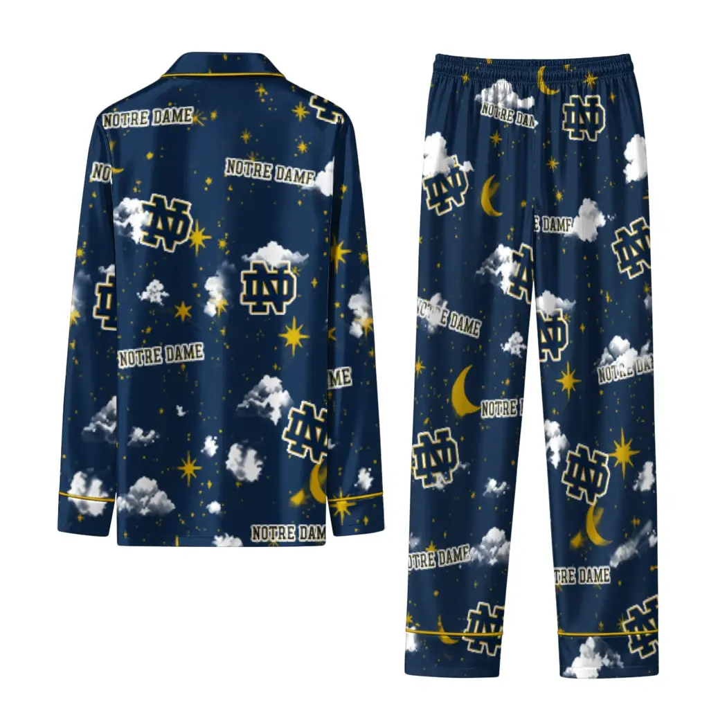 Notre Dame Fighting Irish Long Pajama Set Custom Cloud Stars Navy Fashion Forward Notre Dame Fighting Irish Long Pajama Set Custom Cloud Stars Navy Fashion Forward