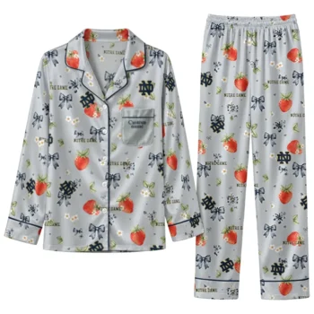 Notre Dame Fighting Irish Long Pajama Set Custom Ribbon Florals Navy Best Selling