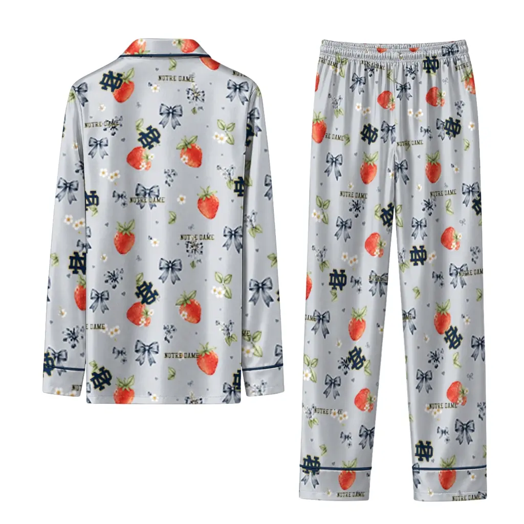 Notre Dame Fighting Irish Long Pajama Set Custom Ribbon Florals Navy Fashion Forward Notre Dame Fighting Irish Long Pajama Set Custom Ribbon Florals Navy Fashion Forward