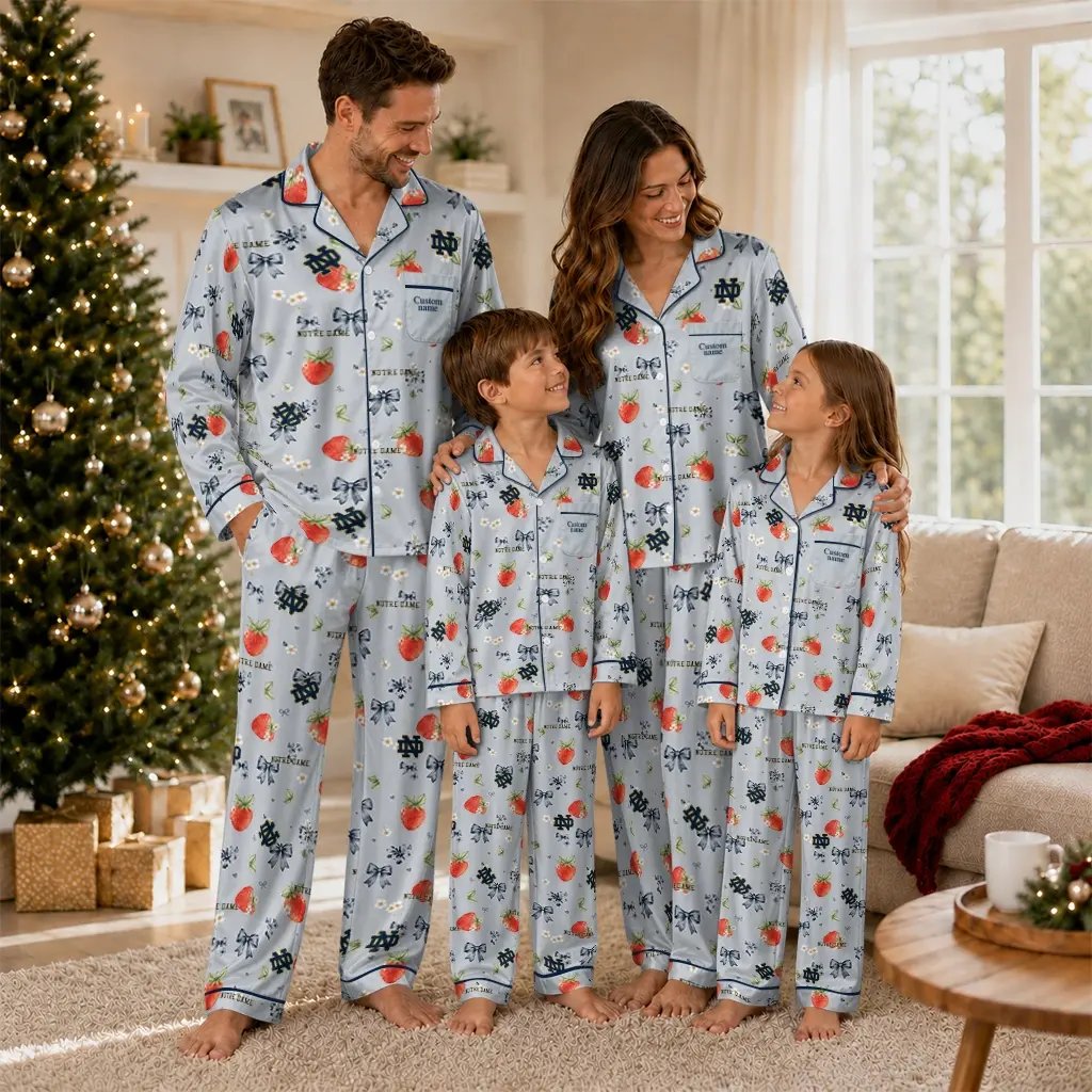 Notre Dame Fighting Irish Long Pajama Set Custom Ribbon Florals Navy Latest Model Notre Dame Fighting Irish Long Pajama Set Custom Ribbon Florals Navy Latest Model