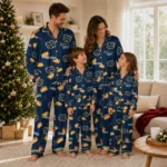 Notre Dame Fighting Irish Long Pajama Set Custom Snack Scatter Navy Best Selling