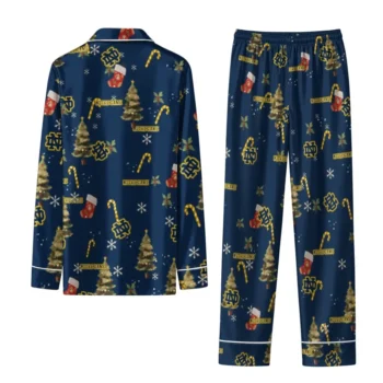 Notre Dame Fighting Irish Long Pajama Set Custom Sprig Scatter Navy Fashion Forward